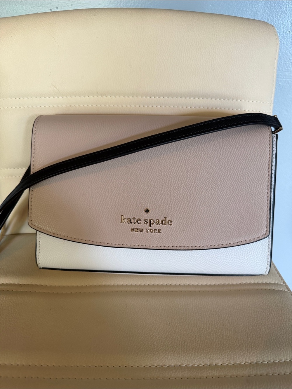 kate spade Pink and White Crossbody with Black Trim